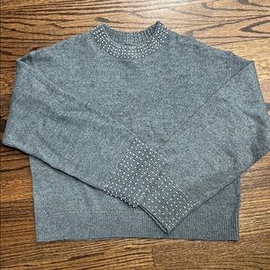 H&M Gray Pearl Embellished Sweater